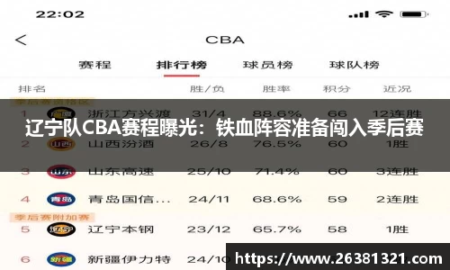 辽宁队CBA赛程曝光：铁血阵容准备闯入季后赛